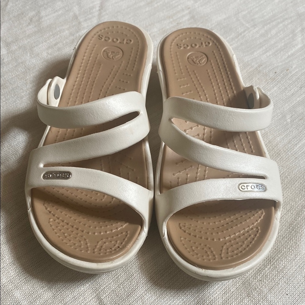 CROCS Cream Triple Strap Sandals